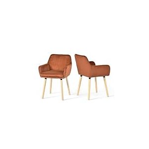 Meuble Cosy Chaises de Salle &agrave; Manger Scandinave Lot de 2, Fauteuil Rembourr&eacute;e en Velours C&ocirc;tel&eacute;, Pieds en Bois, pour Cuisine Salon Chambre, Rouge