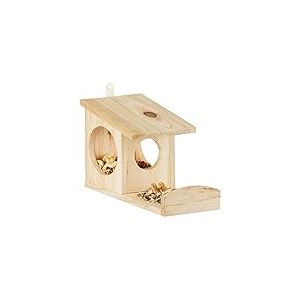 Relaxdays 10020743 Mangeoire pour écureuil distributeur de nourriture animaux en bois à suspendre HxlxP: 17,5 x 12 x 25 cm, vert