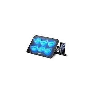 NK Base de Refroidissement Portable - Ventilateur pour Ordinateur Portable 12-17", Réglables en Hauteur, 6 Ventilateurs Silencieux, 2 Ports USB, Refroidissement Rapide, lumière LED Bleue - Noire