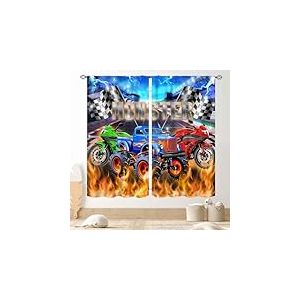 Racing Car Curtains, Cool Monster Cartoon Truck Buring Flame Colorful Race Stadium Blackout Window Drapery Treatments for Boys Kids Baby Bedroom Living Room Playroom Nursery 2 Panel Set, 42"x45" inch