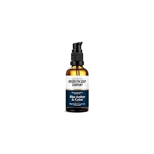 Brooklyn Soap Company, Huile à barbe Blue Amber & Cedar - 50 ml - Huile nourrissante pour homme - Pour l'entretien quotidien de la barbe - Huile de barbe en format voyage idéale comme cadeau pour les