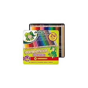 JOLLY Crayons de couleur Supersticks Kinderfest, Crayons de couleur incassables & non toxiques, Made in Austria, 24 crayons