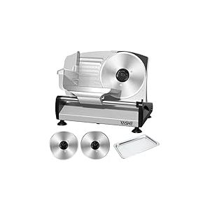 YASHE Trancheuse Électrique Avec Moteur DC Silencieux, Trancheuse À Jambon 200W, Lames En Acier Inoxydable Dual 19CM, Épaisseur Réglable De 0-15mm, Idéale Pour Viande, Fromage, Pain Et Légumes