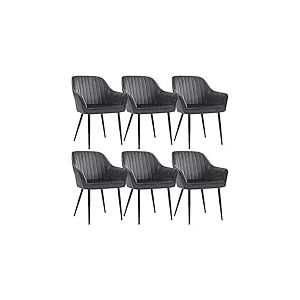 SONGMICS Chaise Salle &agrave; Manger, Lot de 6, Chaise de Cuisine, Fauteuil en Velours, Rembourr&eacute;e, avec Accoudoirs, Charge Max. 120 kg, Pieds en M&eacute;tal, pour Salle &agrave; Manger, Gris et Noir d'Encre LDC087G01-6