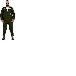 FIESTAS GUIRCA Costume Pilote d'avion de chasse sexy Homme - Combinaison Aviateur Vert Foncé Déguisement Homme Taille S 46-48