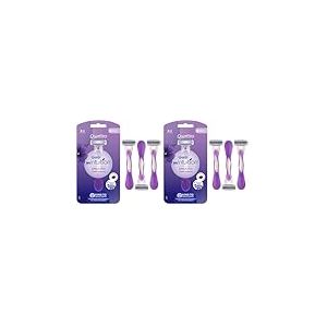 Wilkinson Sword Quattro My Intuition Smooth Violet Blooms Lot de 6 rasoirs jetables pour femme avec 4 lames hydratantes pour peaux sensibles