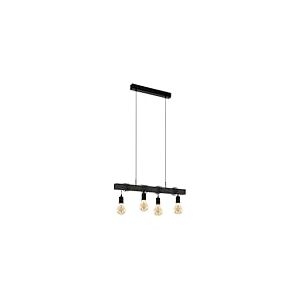Eglo Suspension LED Townshend, lampe de plafond vintage &agrave; 4 lampes, luminaire style industriel au-dessus table &agrave; manger, bois noir et acier, FSC, douille E27