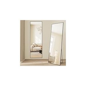 SONGMICS Miroir Int&eacute;gral, Miroir Rectangulaire sur Pied, &agrave; Poser au Sol, Cadre en Alliage d&rsquo;Aluminium, Verre Tremp&eacute;, pour Chambre, Salon, Dressing, Coins Droits, 160 x 50 cm, Noir d'encre LFM050BD01