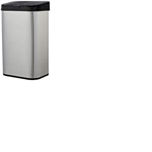 Amazon Basics Poubelle automatique en acier inoxydable, Rectangulaire, 60 litres, Argenté/Noir