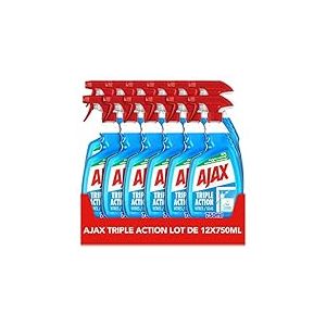 Ajax - Spray Produit Nettoyant Vitres Ajax Triple Action - Pour des Vitres 100 % Sans Traces et 100% transparentes - Nettoie en profondeur - Formule 3 En 1 - 750mlx12