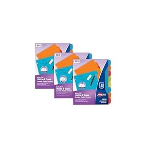 Avery Big Tab 21210 Lot de 3 intercalaires en plastique durable pour &eacute;crire et effacer 8 onglets Multicolore