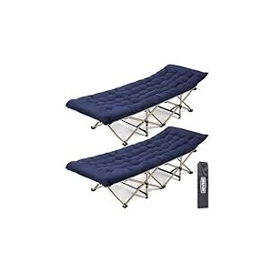 OVERMONT Lit de Camp Pliant avec Matelas - Lit de Camp Pliable 190 x 71 x 36 cm - Supporte 250 kg - Tissu Oxford 2400D avec Poche Latérale - Sac de Transport pour Camping Jardin Bureau - Bleu (2PCS)