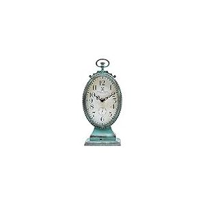 NIKKY HOME Horloge de Table Vintage – Fonctionne à Piles – Style Rustique Vieilli – Décoration d'intérieur Shabby Chic pour cheminée, étagère, Bureau, comptoir – Vert