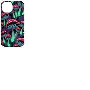 Motif champignons magiques psychédéliques noirs esthétiques Coque pour iPhone 14