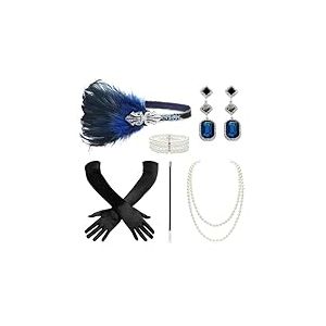 BABEYOND Accessoires de costume Gatsby ann&eacute;es 20 - Ensemble d'accessoires de costume - Bandeau - Collier de perles - Gants - Porte-cigarette - - Taille unique