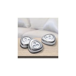 GRUNDIG Lot de 5 spots LED - Éclairage d'armoire - Lampe tactile - Fonctionne avec piles - Autocollant - Plastique - Argenté