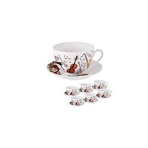 DRW Lot de 6 tasses avec soucoupe en porcelaine Instruments de musique 250 ml Tasse : 9,5 x 9,5 x 6 cm