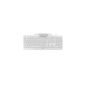 CHERRY Secure Board 1.0, Clavier S&eacute;curis&eacute; Filaire avec Lecteur de Carte et Interface RFID/NFC, Disposition Belge (AZERTY), Connexion USB-A, Blanc-Gris