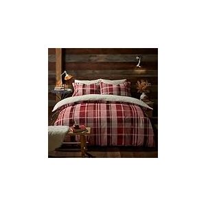 Fusion - Housse de Couette en Polaire &agrave; Carreaux Rouges - Parure de lit Super King Size (260 x 220 cm) - Design r&eacute;versible - Tartan Rouge - Parure de lit en Flanelle Rouge avec Couette en Polaire -