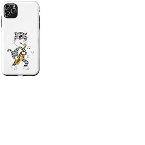 Chat Jouant du Saxophone, saxophoniste Musicien de Jazz Coque pour iPhone 11 Pro Max