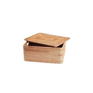 FIYAMMY Panier en rotin avec couvercle, grand panier de rangement carr&eacute; en rotin (30 x 20 x 15 cm (L x l x H)