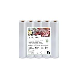 KitchenBoss Rouleau Sous Vide Alimentaire：5 Packs Sac Sous Vide Alimentaire 28x300cm, Sachet Sous Vide Alimentaire Convient à la Cuisson Sous Vide, Appareil de Mise Sous Vide et Micro-onde