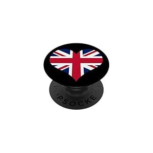 Drapeau Britannique en Forme de c&oelig;ur d'amour Drapeau PopSockets PopGrip Adh&eacute;sif