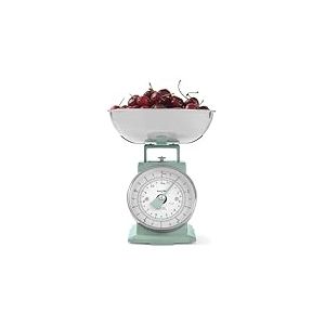 Salter Balance de Cuisine Mécanique Timeless, Capacité de 5 kg, Bol de 1L, Résistant au Lave-Vaisselle, Cadran à Grand Chiffre Facile à Lire, Idéale pour Pesée d'Aliments, Design Élégant, Sauge