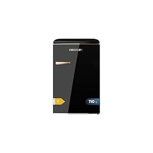 Cecotec Mini Frigo Réfrigérateur Rétro Bolero CoolMarket TT Origin 110 Noir E. Mini Frigo Rétro avec une capacité de 110L, Classe E, Icebox, LED intérieur, Poignée Chromée, Plateaux en Verre