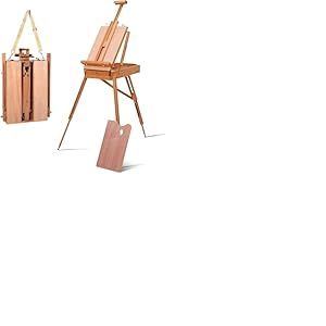 FANTASK Chevalet avec étagère et tiroir 71 x 114 x 180 cm, chevalet d'artiste en bois de hêtre, chevalet réglable pour toiles jusqu'à 86 cm
