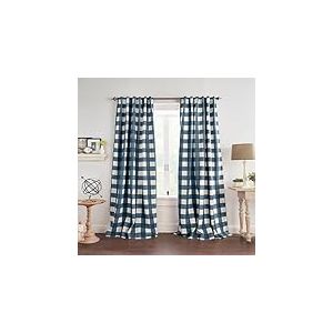 Elrene Home Fashions Farmhouse Living Grainger Rideau de fenêtre occultant à Carreaux de Buffle avec Pattes avec Passe-Tringle, pour Salon et Chambre à Coucher, 132,1 x 241,3 cm, Indigo, 1 Panneau