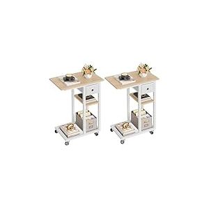 YITAHOME Table d'appoint, C Form Bout de Canapé avec roulettes e Tiroir, Table Basse pour Café et Ordinateur Portable, pour Salon, Chambre à Coucher, 50 x 30 x 67 cm, Gris