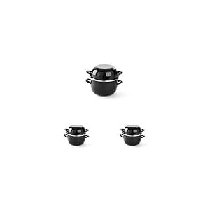 HENDI Marmite à moules avec couvercle, casserole, pot pour les fruits de mer, les sauces, convient uniquement pour les cuisinières à gaz, 0,8kg, 2,5L, ø200x(H)180mm, émaillée noire avec rebord en inox