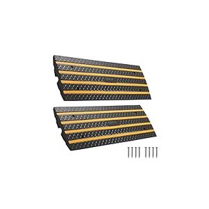 VEVOR Rampe de Trottoir, 65 mm, Rampe de Seuil en Caoutchouc, Lot de 2 Rampes d'Accès Antidérapantes, Charge 15 tonnes, avec Bandes Réfléchissantes Jaunes, pour Quai de Chargement, Entrepôt, Garage