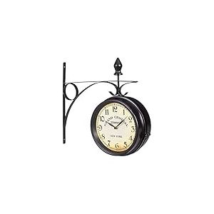 relaxdays Horloge de Gare sur Deux côtés, Piles, rétro, New York, HLP 35 x 35 x 10 cm, Heure Recto-Verso Vintage, Noir