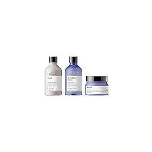 L’Oréal Professionnel, Routine Silver Blondifier pour Cheveux Gris à Blancs, Abîmés par les Décolorations, Shampoing Déjaunissant + Shampoing Illuminateur + Masque Nutritif & Illuminateur