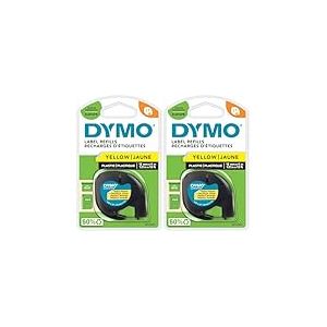 DYMO LetraTag &Eacute;tiquettes en plastique Authentique | 12 mm x 4 m | impression en noir sur fond jaune | &Eacute;tiquettes autocollantes pour &eacute;tiqueteuse DYMO LetraTag (Lot de 2)