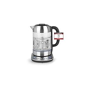 Bouilloire BEEM TEATIME II avec réglage de la température - 1,7 L | Filtre à thé en acier inoxydable inclus | Eclairage LED | Verre et acier inoxydable