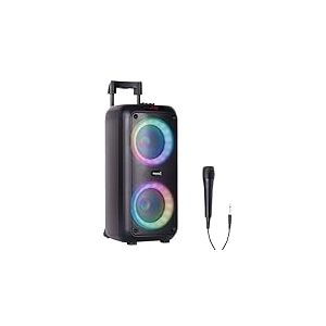Ibiza - VENUS600 - Enceinte portable sur batterie de 2x8”/20 cm et 600W avec effet lumineux sur la façade avant et micro filaire - Bluetooth, USB, microSD, AUX et MIC - Noir