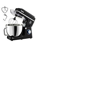 VEVOR Robot pâtissier domestique 1400 W, batteur sur socle 7,84 L, mixeur à pâte avec 6+P vitesses, tête inclinable, avec bol en acier inox, crochet, fouet, batteur plat, grattoir, pour cuisson, noir