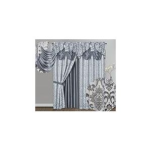 GOHD Samba Star Lot de 2 Rideaux de fenêtre Jacquard avec cantonnière Fantaisie attachée et Envers en Taffetas Gris 137 x 229 cm (l x H)