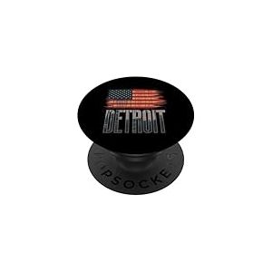 Detroit T-Shirt Michigan Drapeau Am&eacute;ricain USA 313 R&eacute;tro PopSockets PopGrip Adh&eacute;sif
