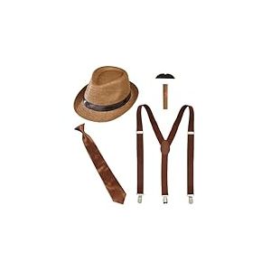 Widmann 68557 – Kit de déguisement Les Wilden 20, 5 pièces, bonnet, bretelles, moustache, cravate et cigare, charleston, gangster, mafia, boss, accessoires, carnaval, déguisement, soirée à thème