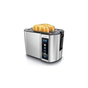 Arendo - Grille-pain tactile 2 tranches inox - Panneau tactile - Affichage numérique du temps restant - 800W - Boîtier double paroi - Avec grille réchauffe-viennoiseries - 7 niveaux de brunissage -