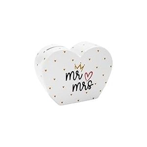 GRUSS & CO 73869 - Tirelire 3D en Porcelaine en Forme de cœur - 14 x 5,3 x 10,5 cm - Cadeau de Mariage - Cadeau d'argent de Mariage