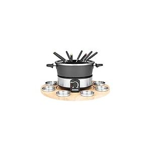 GASTROBACK 42566 Set à fondue, plateau tournant pratique avec 8 récipients à sauce en acier inoxydable, réglable en continu de 40 °C à 190 °C, 1000 W, 1000, casserole antiadhésive, noir, argenté