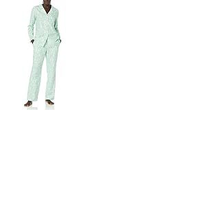 Amazon Essentials Ensemble Pantalon de Pyjama et Chemise en Flanelle à Manches Longues boutonnés sur Le Devant Femme, Vert Menthe Animaux de la Forêt, XXS