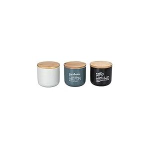 Villa d’Este Home Tivoli Lot de 3 pots à sel en porcelaine et sucre 500 ml avec couvercle en bambou Victionary Blanc + Noir, Medium
