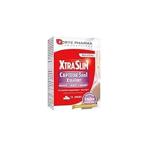 Forté Pharma - XtraSlim Capteur 3en1 - Complement alimentaire Minceur 3 en 1, Capteur de Graisses, Capteur de Sucres et Réduit les Calories - Fibres naturelles, Sans gluten, sans lactose - 60 gélules