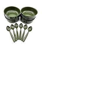 Kimmel Lot de 6 bols à soupe - Olive - Avec cuillères, assiettes, bols à soupe, assiettes creuses, vaisselle de pique-nique réutilisables